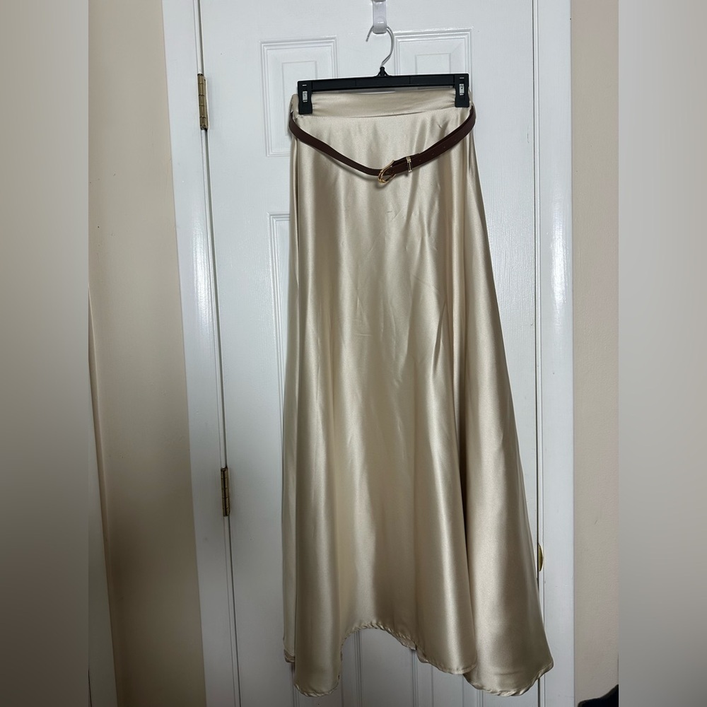 ITOO Italy Cream Maxi A-Line Skirt with Belt for Cocktail (review last pics)